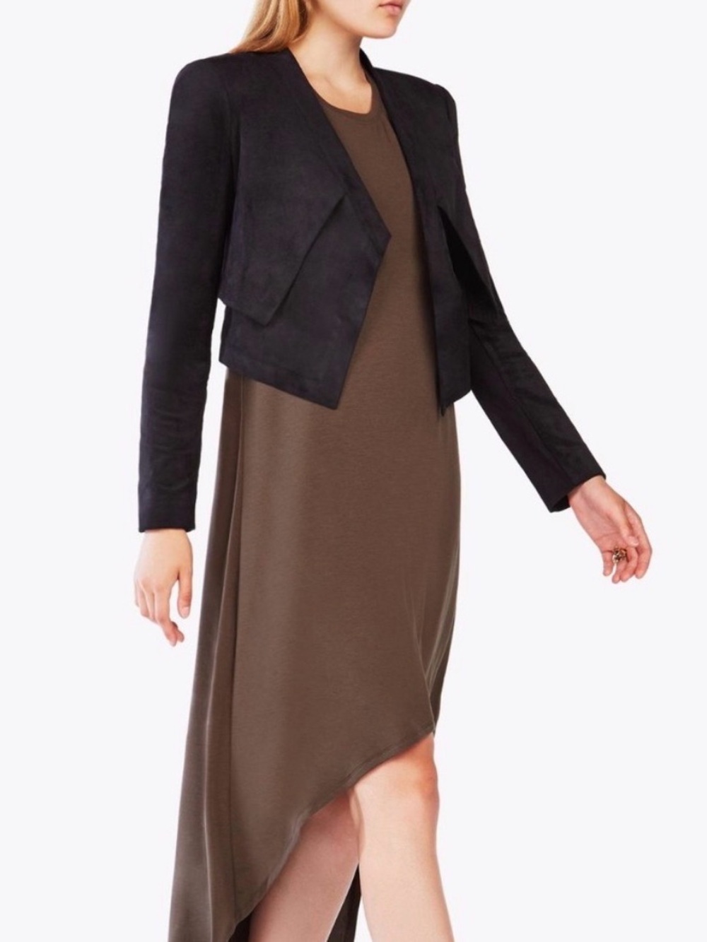BCBGMaxAzria Luke Black Faux Suede Cropped Jacket